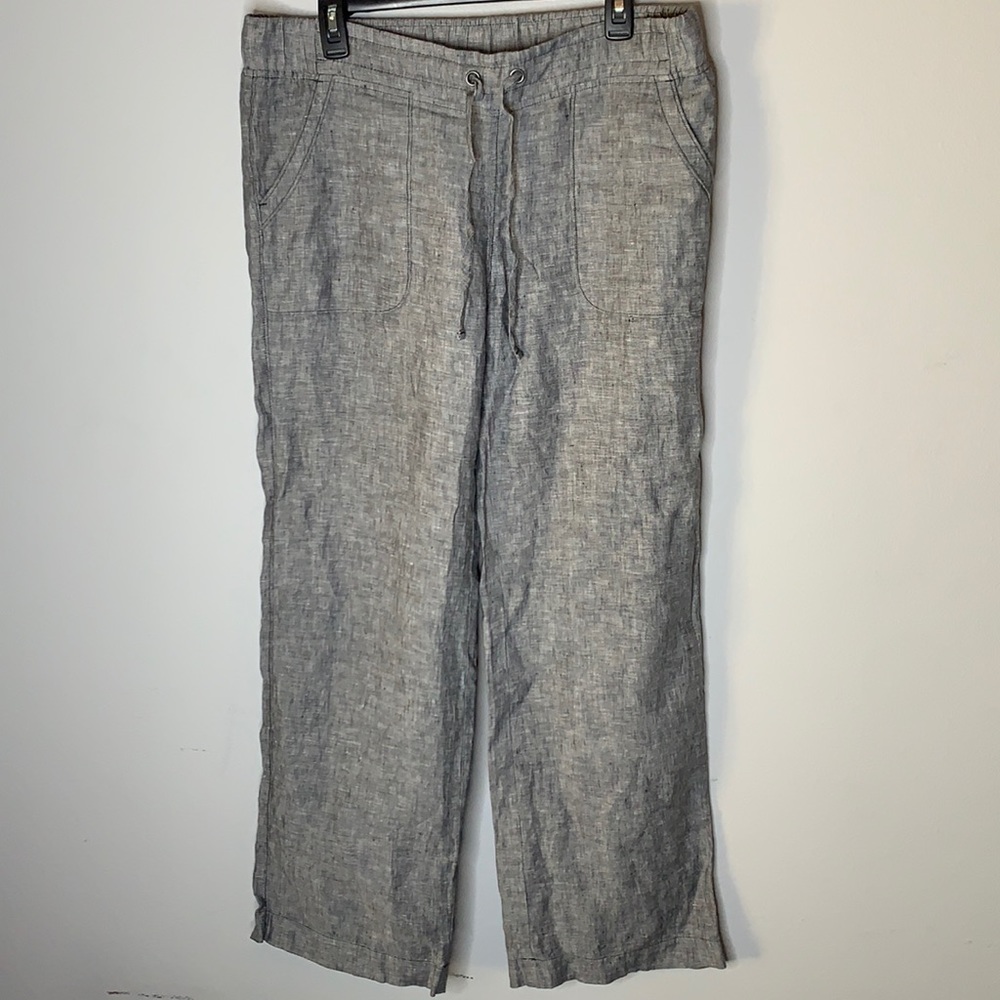 Athleta gray blue linen wide pants 12